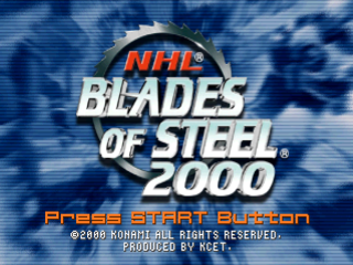 NHL Blades of Steel 2000 title screen for Playstation